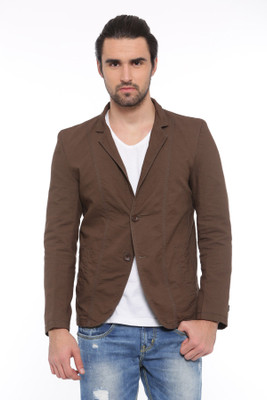 Showoff Solid Single Breasted Casual Men Blazer(Brown)