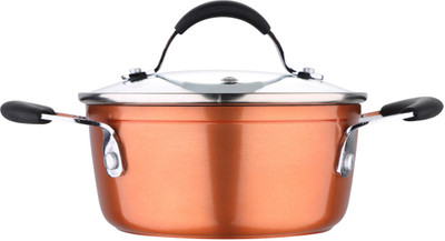 BERGNER Infinity Chefs Forged Aluminium with Glass Lid 16 cm Induction Base Non-Stick Cook and Serve Casserole(1.3 L)