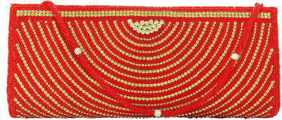 FOR-U Casual Red, Gold Clutch, Gold;red