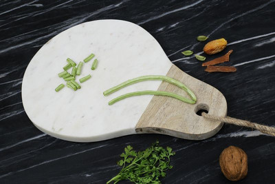 

Organic Home Pear shaped Cheese Board Marble, Wood Cutting Board(White, Brown)