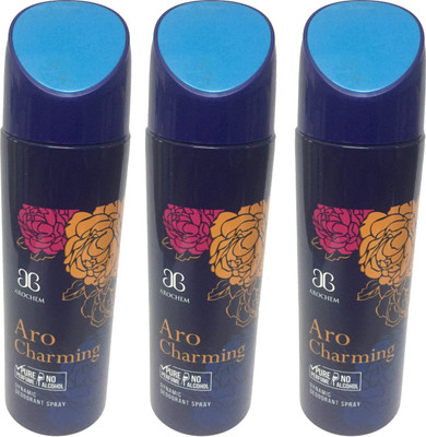 

Arochem Aro Charming Perfume Body Spray - For Men & Women(600 ml, Pack of 3)