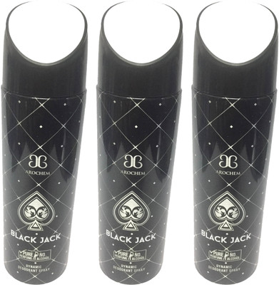 

Arochem Black Jack Perfume Body Spray - For Men & Women(600 ml, Pack of 3)