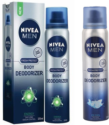 

Nivea MEN ENERGY BODY DEODORIZER 120 ML+ MEN ICE COOL BODY DEODORIZER 120 ML Body Spray - For Men(120 ml, Pack of 2)