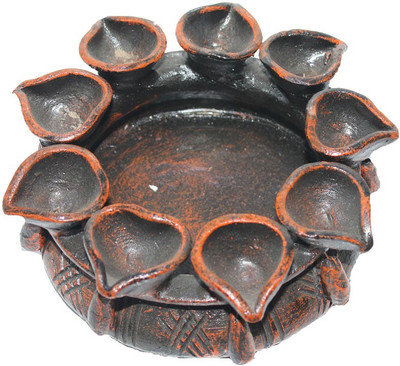 

Sarvsiddhi Terracotta Urli With Inbuilt 9 Diya Terracotta Table Diya(Height: 3.5 inch)
