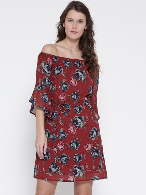 Sera Women A-line Maroon Above Knee/Mid Thigh Length Dress