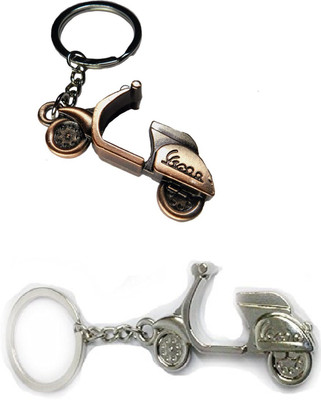 kd collections Scooter Design Shaped Metal Keychain Keyring|COMBO|Pack Of 2|Silver & Bronze Key Chain