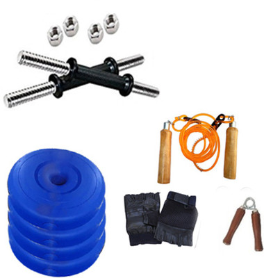 

bfit 4 KG HOME GYM SET 1 KG X 4 COATED WEIGHT PLATES BLUE+ 2 ROD 14 INCH + GYM GLOVES + SKIPPING ROPE + HANDGRIPPER Gym & Fitness Kit