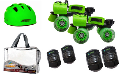 

Jaspo Players Intact Green Senior Skates Combo (skates+helmet+knee+elbow+bag)suitable for age 6 to 14 years Skating Kit