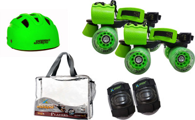

Jaspo Players Eco Green Senior Skates Combo (skates+helmet+knee+bag)suitable for age 6 to 14 years Skating Kit