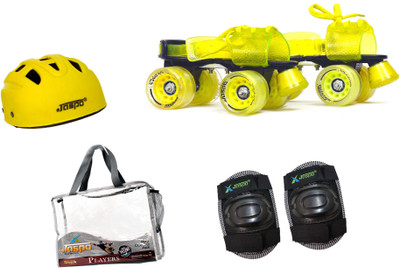 

Jaspo Players Eco Yellow Senior Skates Combo (skates+helmet+knee+bag)suitable for age 6 to 14 years Skating Kit