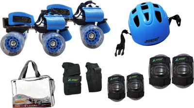 

Jaspo Players Pro Blue Senior Skates Combo (skates+helmet+knee+elbow+wrist+bag)suitable for age 6 to 14 years Skating Kit