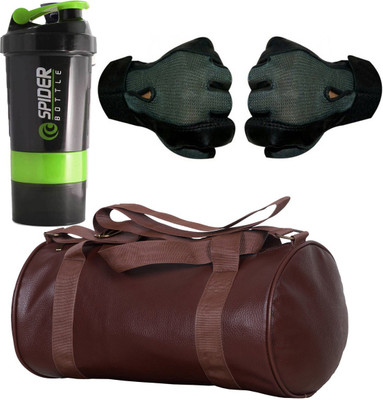

Cp Bigbasket Combo Set Leather Soft Gym Bag (Brown), Spider Shaker (Green), Netted Gym & Fitness Gloves (Grey) Gym & Fitness Kit