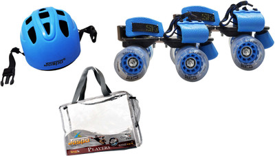 

Jaspo Players Blue Dual Senior Skates Combo (skates+helmet+bag)suitable for age 6 to 14 years Skating Kit