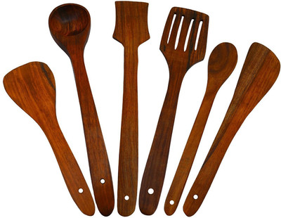 

WEBELKART WEBELKART005 Serving and Cooking laddle Kitchen Utensil Set of 6 Brown Kitchen Tool Set(Brown)