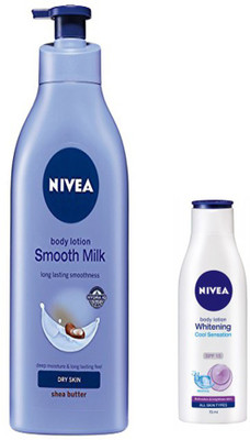 

Nivea SMOOTH MILK BODY LOTION 400 ML+ WHITENING COOL SENSATION SPF 15 BODY LOTION 75 ML(400 ml)