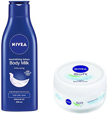 Nivea SOFT LIGHT MOISTURIZER 100 ML+ BODY MILK NOURISHING BODY LOTION 200 ML(200 ml)