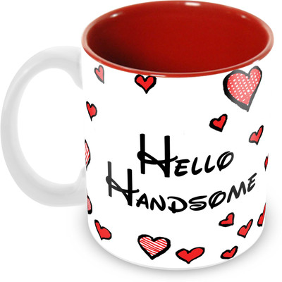 

Tuelip Printed Hello Handsom Tea & Coffee Ceramic Mug(350 ml), Multicolor