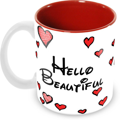 

Tuelip Printed Hello Beautiful Tea & Coffee Ceramic Mug(350 ml), Multicolor