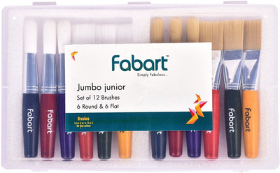 

FAB ART Round, Flat Paint Brushes(Set of 12, White, FAN)