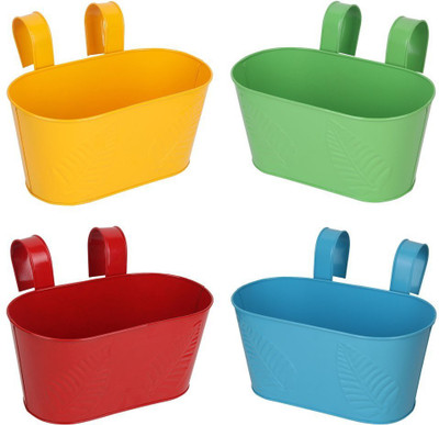 

SPHINX Multicolored Metallic Hanging Planters - Pack of 4 pots Plant Container Set(Pack of 4, Metal)