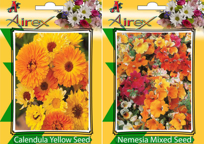 Airex Calendula Yellow and Nemesia Mixed Flower Seeds (Pack Of 15 Seeds Per Packet) Seed(15 per packet)