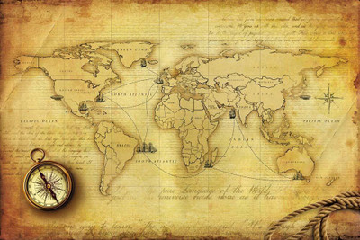 

Vintage World Map Peel and Stick Wall Poster ( 24 X 36 Inch ) Paper Print(61 inch X 91 inch, Rolled)