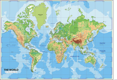 

World Map Peel and Stick Wallpaper ( 36 X 54 Inch) Paper Print(91 inch X 137 inch, Rolled)