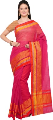 Ratnavati Striped, Solid/Plain Kanjivaram Silk Blend Saree(Pink, Yellow)