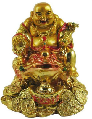 

Varanasi Enterprises laughing buddha on money frog Decorative Showpiece - 8 cm(Polyresin, Gold)