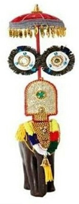 

keralashopee Pooram Elephant with Nettipattam - Handicraft 5 inches Decorative Showpiece - 12 cm(Wooden, Multicolor)