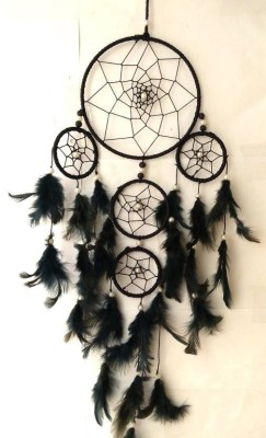 GIRISHA AND SON Dream Catcher Wall Hanging Soft Black Color Dream Catcher for Attractive Dream (6 inch ring) Wool Windchime (20 inch, Black) Decorative Showpiece  -  32 cm(Feather, Black)