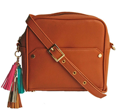 FIZZA Women Casual Brown PU Sling Bag