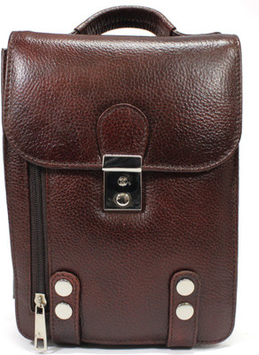 

REINE Men Casual Brown Genuine Leather Sling Bag