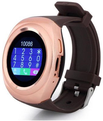 

MOBILE LINK compatible bluetooth smartwatch with camera,sim-card slot and memory card slot Gold Smartwatch(Brown Strap Free Size)