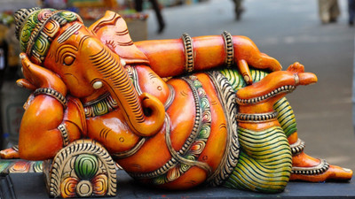 

Razwada  Beautiful Lord Ganesha Relaxing Self Adhesive Super Fine Quality Vinyl Sticker(Pack of 1, Red;yellow;gold