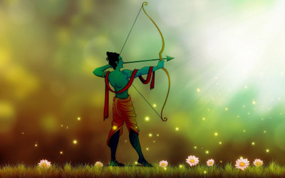

razwada  Lord Ram with Bow & Arrow Super Fine Quality Self Adhesive HD Vinyl Sticker(Pack of 1, Yellow;blue
