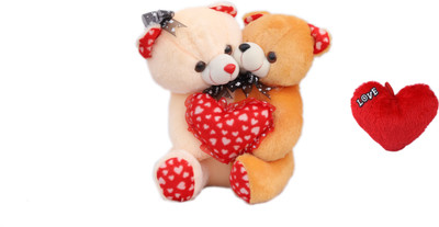 

mega star combo heart and Cute Love Couple Teddy - 35 cm(Multicolor)