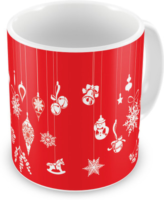 

Indigifts Christmas Decorative Hangings Printed Red Ceramic (330 ml) ( Xmas Gift For Her, Him, Boy, Girl, Dad, Mom, Friends, Family ) - Christmas Decorations Ceramic Mug(330 ml)
