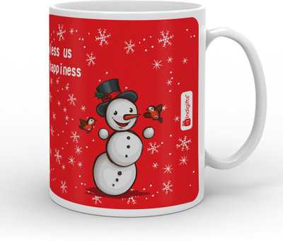 

Indigifts May God Bless Us with Joy & Happiness Quote Ceramic Mug(330 ml), Red