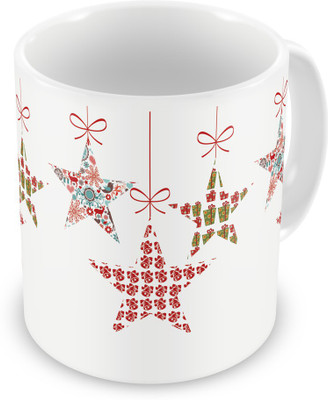 

Indigifts Hanging Stars Festive Printed White Ceramic (330 ml) ( Xmas Gift For Her, Him, Boy, Girl, Dad, Mom, Friends, Family ) - Christmas Decorations Ceramic Mug(330 ml)