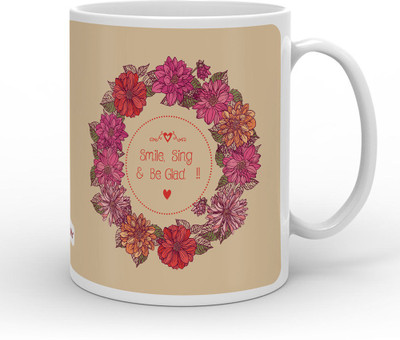 

Indigifts Smile, Sing & be Glad Quote Ceramic Mug(330 ml), Brown