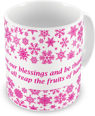 

Indigifts Count Our Blessings and Be Thankful Quote Ceramic Mug(330 ml), Pink