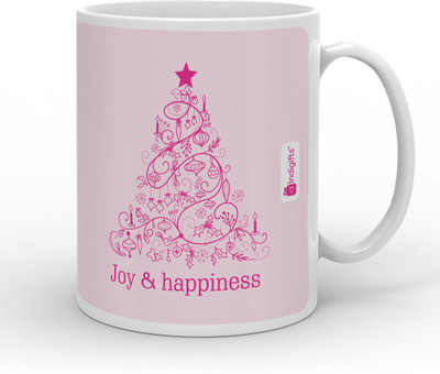 

Indigifts Joy and Happiness Quote Ceramic Mug(330 ml), Pink