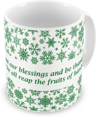 

Indigifts Count Our Blessings and Be Thankful Quote Ceramic Mug(330 ml), Green