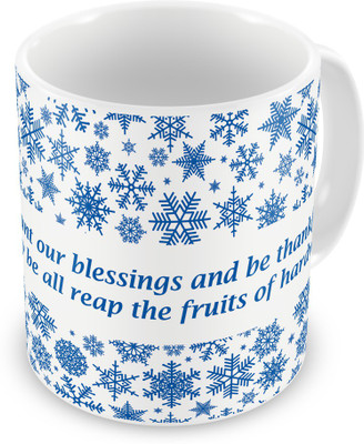 

Indigifts Count Our Blessings and Be Thankful Quote Ceramic Mug(330 ml), Blue