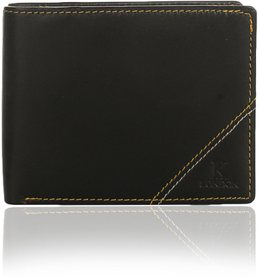 

K London Men Black Genuine Leather, Fabric Wallet(3 Card Slots)