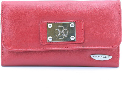 

LASALLE Women Red Genuine Leather Wallet(12 Card Slots)