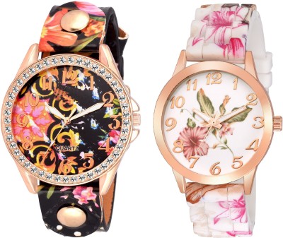 COSMIC SET OF 2 BLACK COLOR FLORAL LADIES PARTY WEAR Watch  - For Women   Watches  (COSMIC)