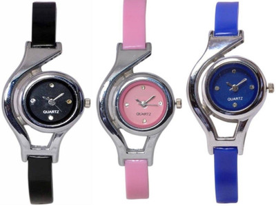 PEPPER STYLE Black Pink And Blue Wc Analog Watches Style 009 Watch - For Girls