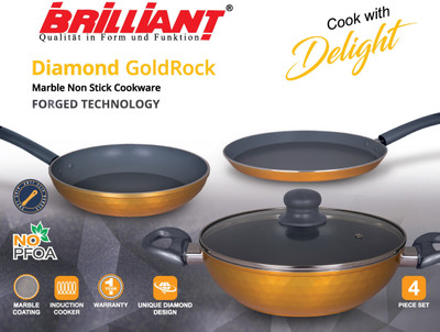 

Brilliant Brilliant Diamond Gold 4psc Nonstick Induction Based Cookware Set With Crystal Chain Induction Bottom Cookware Set(Aluminium, 3 - Piece), Black;gold